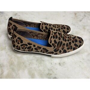ME TOO Meadow Leopard Print Sustainable Mesh Slip On Shoe Flat Sneakers Sz 5.5M